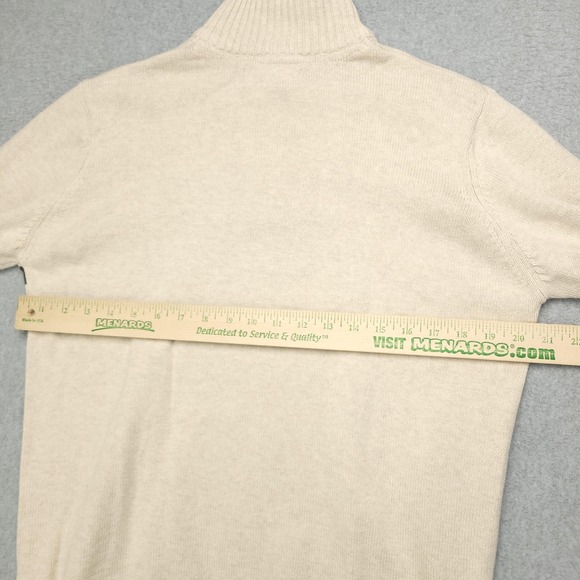 Eddie Bauer Sweater Mens Medium Beige Stripe 1/4 Zip Mock Neck Cotton Pullover - Picture 11 of 14